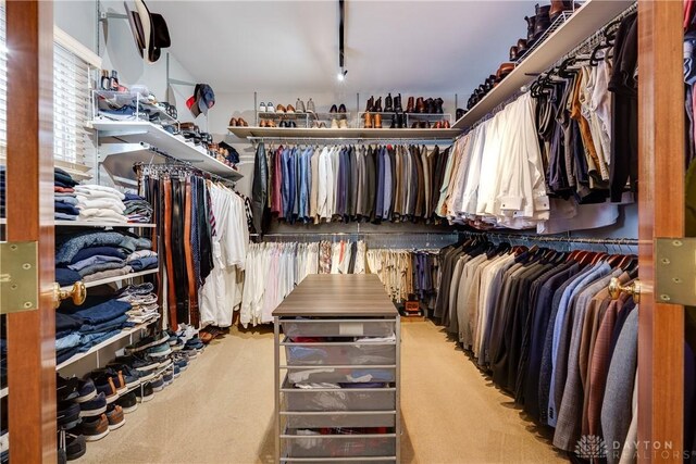 spacious closet with light colored carpet