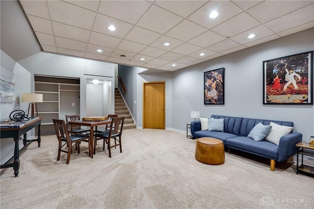 living room featuring light colored carpet