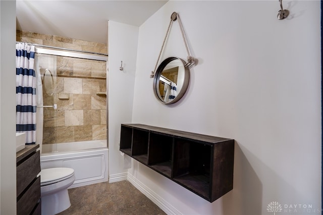 full bathroom featuring toilet, shower / bath combo, and vanity