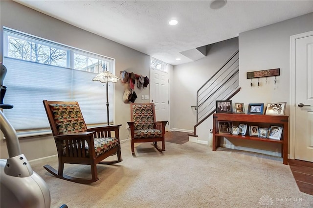 living area with carpet floors