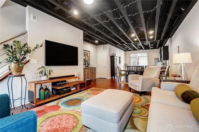 living room with hardwood / wood-style flooring