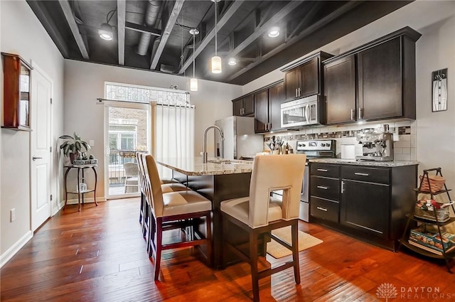 dining area with dark wood-type flooring