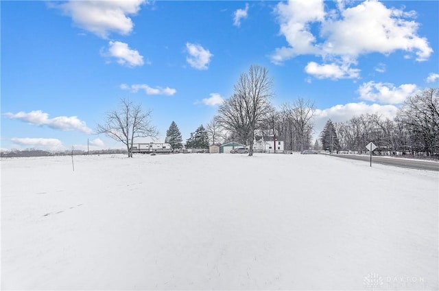 view of yard layered in snow