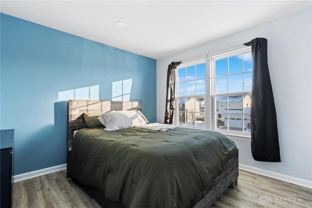 bedroom featuring multiple windows and wood-type flooring