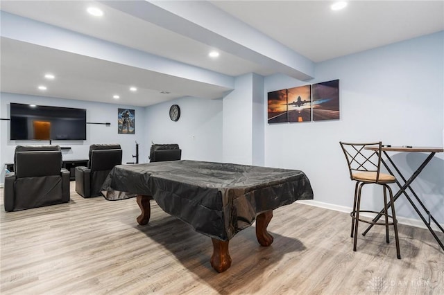 recreation room featuring light hardwood / wood-style flooring and billiards