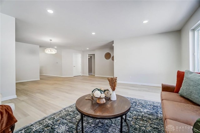 living room with light hardwood / wood-style flooring