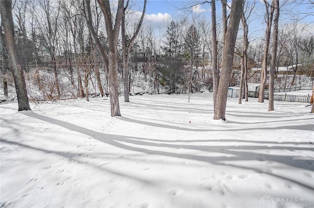 view of yard layered in snow