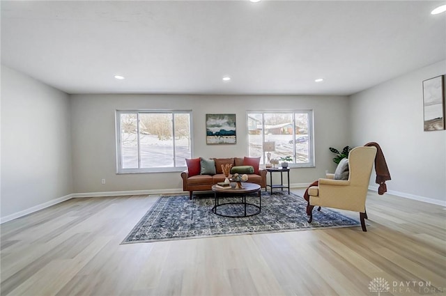 living room with light hardwood / wood-style floors