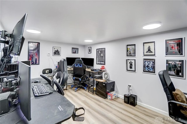 office area with light wood-type flooring