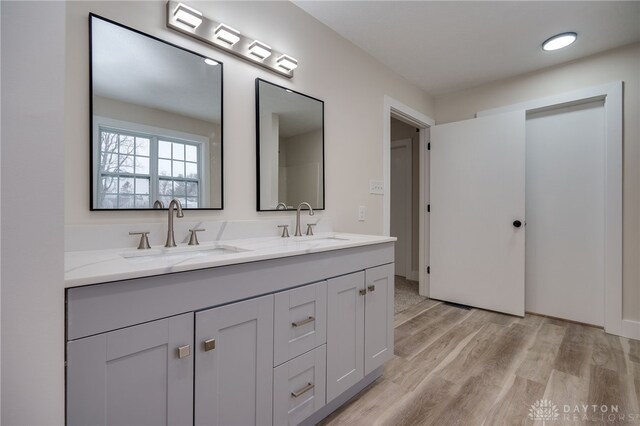 bathroom with vanity and wood-type flooring