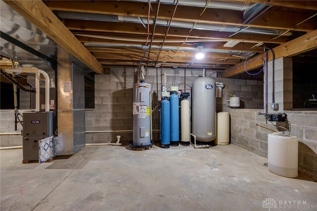 basement with water heater