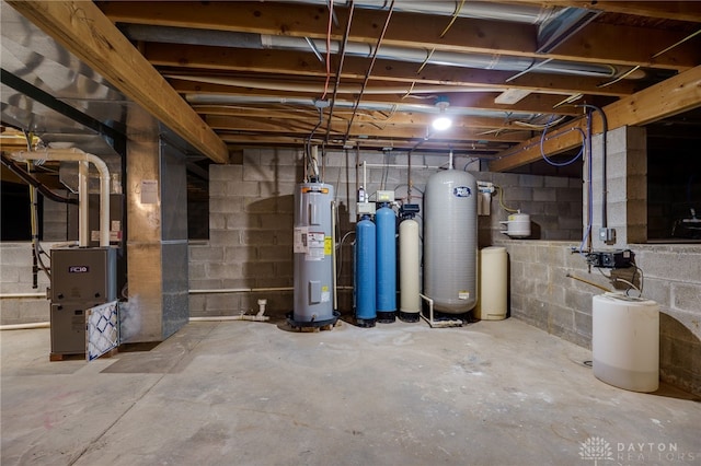 basement featuring water heater