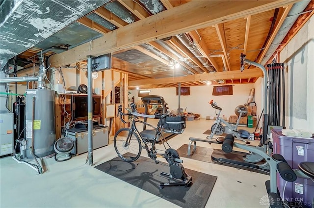 workout area featuring water heater