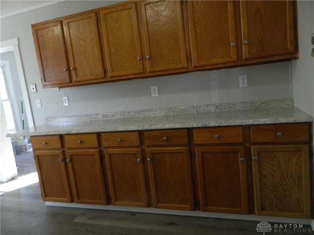 kitchen with dark hardwood / wood-style floors