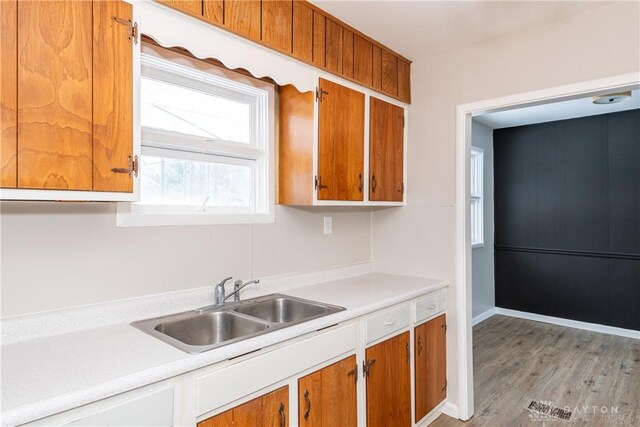 kitchen with light hardwood / wood-style floors and sink