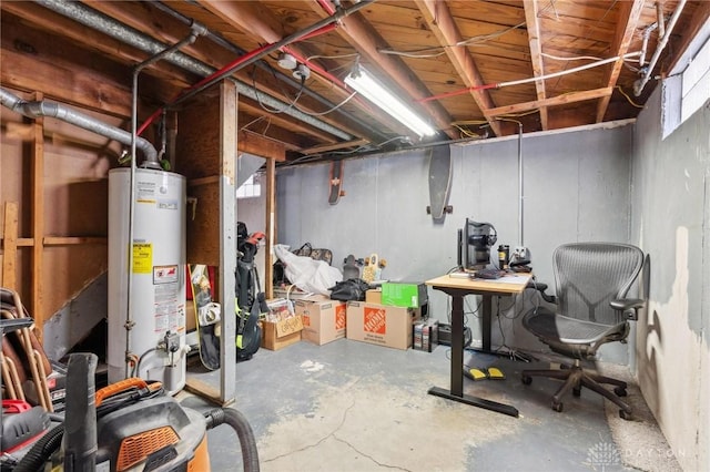 basement featuring gas water heater