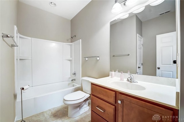 full bathroom with toilet, vanity, and  shower combination