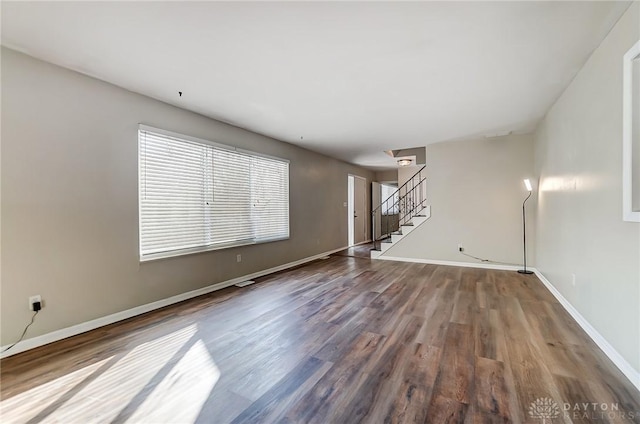 unfurnished living room with dark hardwood / wood-style floors