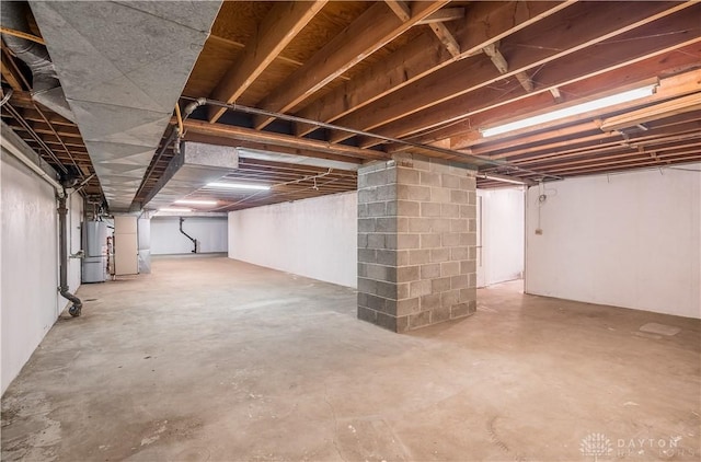 basement with refrigerator