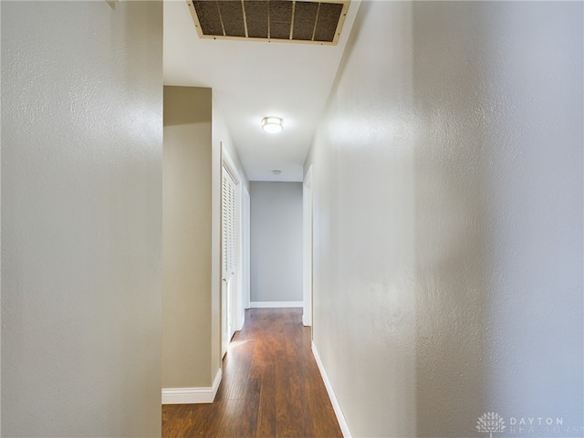 hallway with dark wood-type flooring