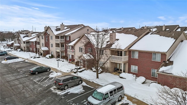 view of snow covered building