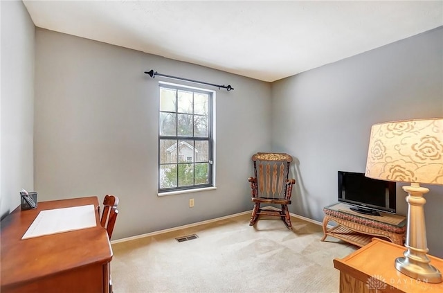 view of carpeted office space