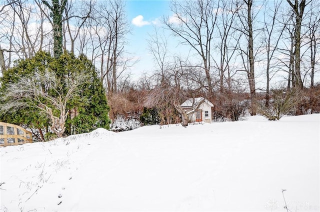 view of yard covered in snow