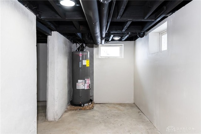 basement featuring water heater