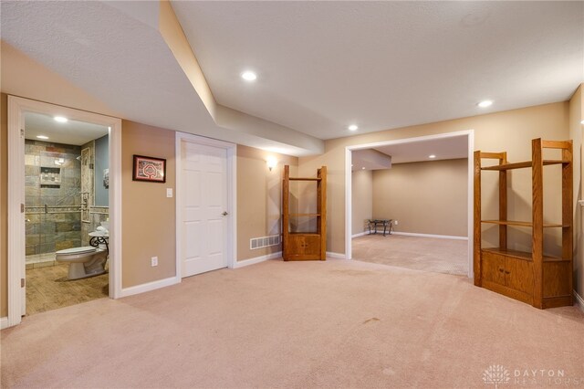 basement with light carpet