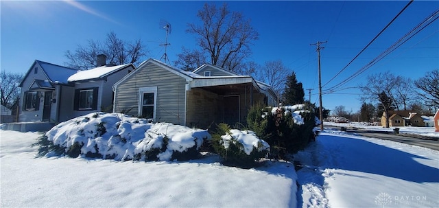 view of snow covered exterior