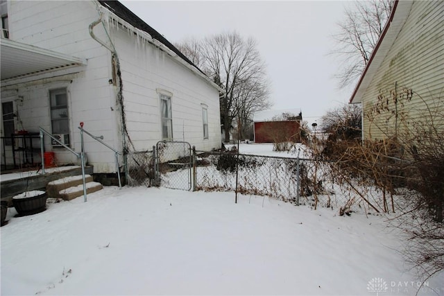 view of snow covered exterior