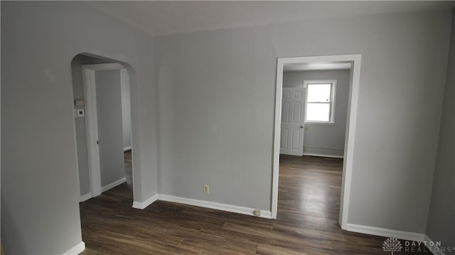 unfurnished room with dark hardwood / wood-style flooring