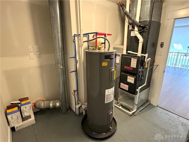 utilities featuring electric water heater and heating unit