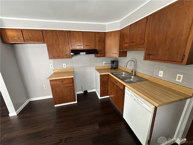 kitchen featuring dark hardwood / wood-style flooring, dishwasher, and sink