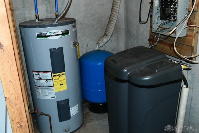 utility room featuring water heater and electric panel