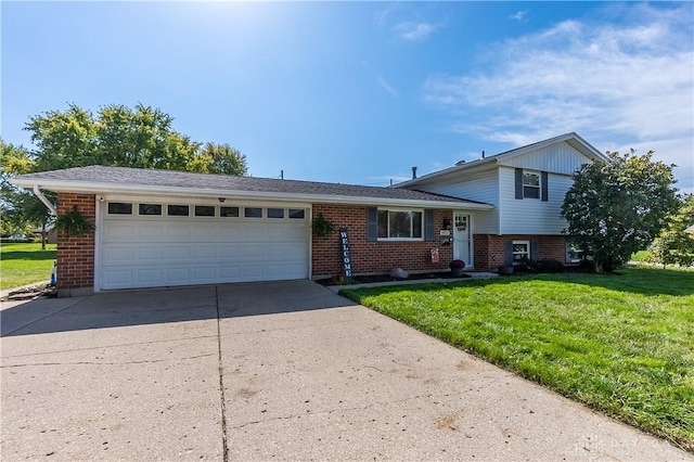 split level home featuring a garage and a front yard