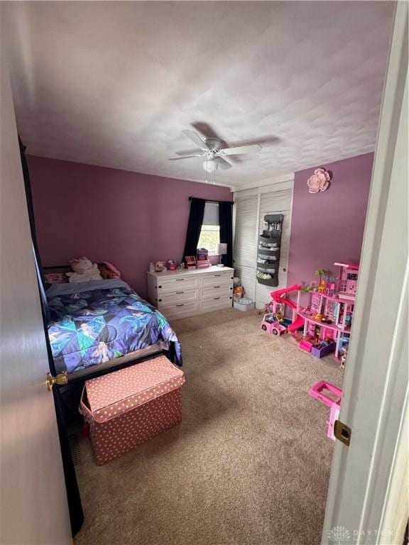 bedroom with carpet and ceiling fan