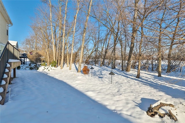 view of yard layered in snow