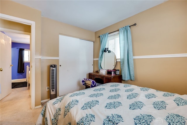 bedroom with multiple windows, carpet flooring, and a closet