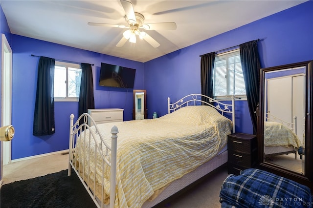 bedroom with carpet and ceiling fan