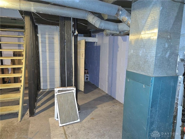 basement with heating unit