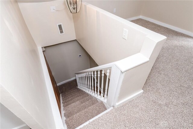 stairs with carpet flooring