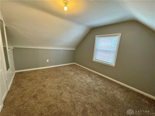 additional living space with carpet flooring and vaulted ceiling