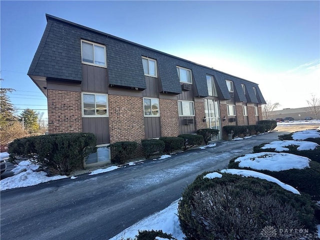 view of snow covered building