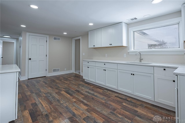 kitchen featuring sink, white cabinets, and dark hardwood / wood-style flooring