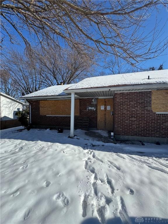 view of snow covered exterior