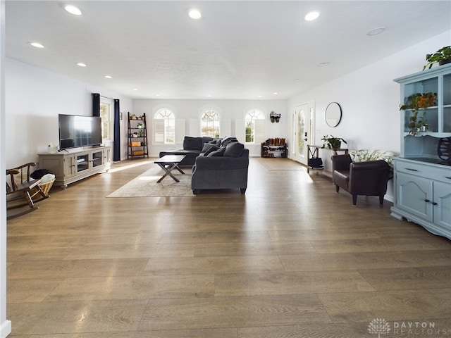 living room featuring light wood-type flooring