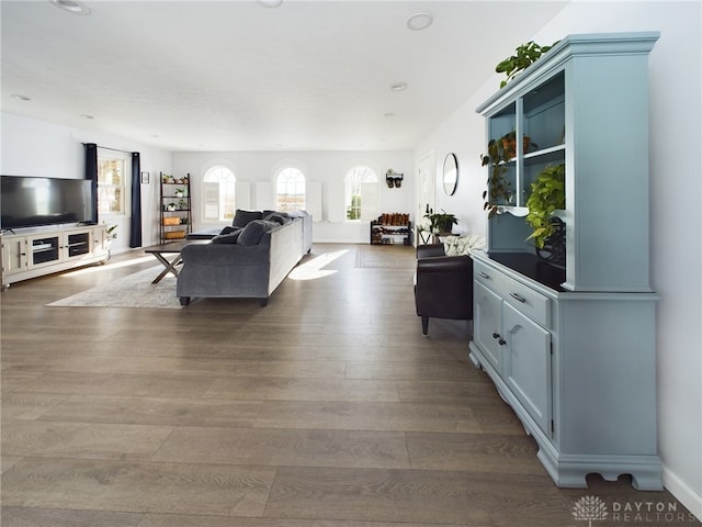 living room with hardwood / wood-style flooring