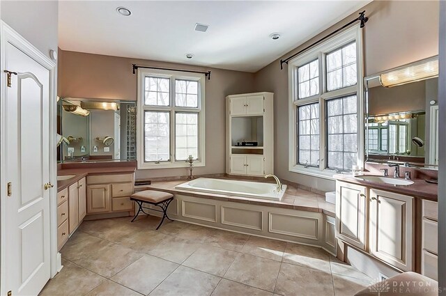 bathroom featuring vanity, a tub to relax in, and a wealth of natural light