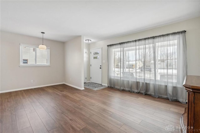 foyer entrance with light hardwood / wood-style flooring